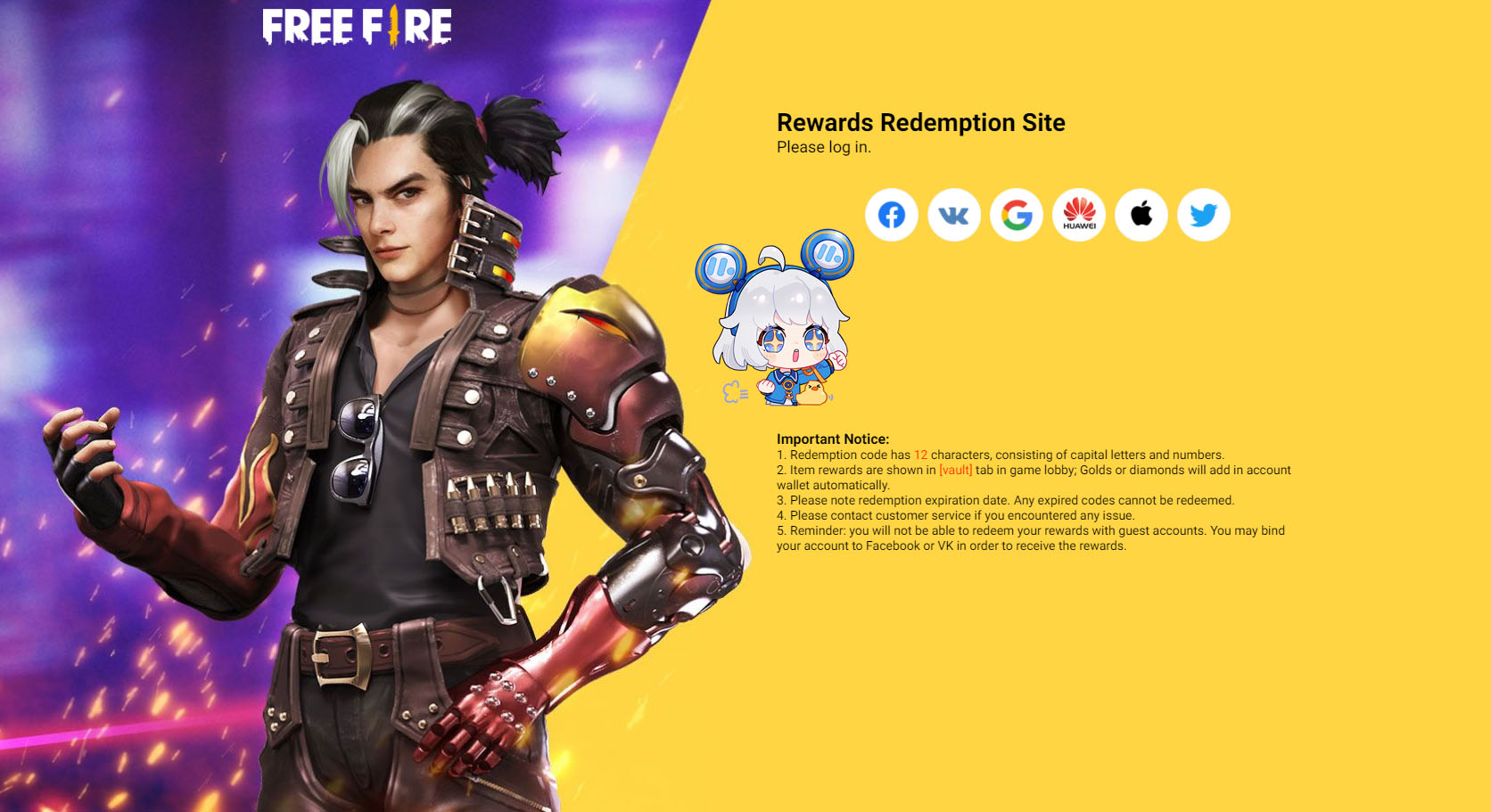 Garena Free Fire redeem codes  April 23, 2022